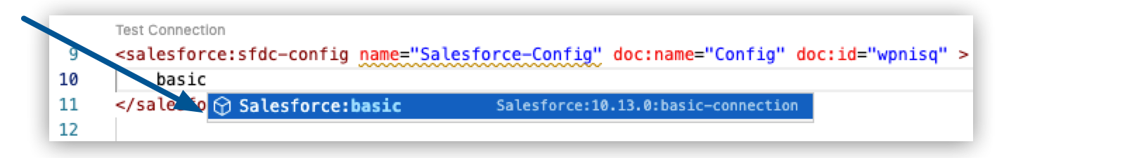 Code snippet with *Salesforce:basic* highlighted in search results