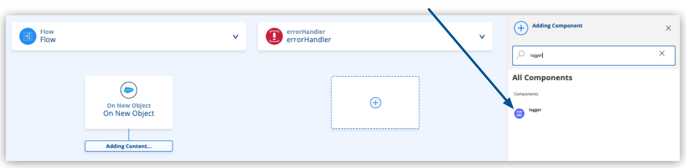 A workflow with the *Logger* component added