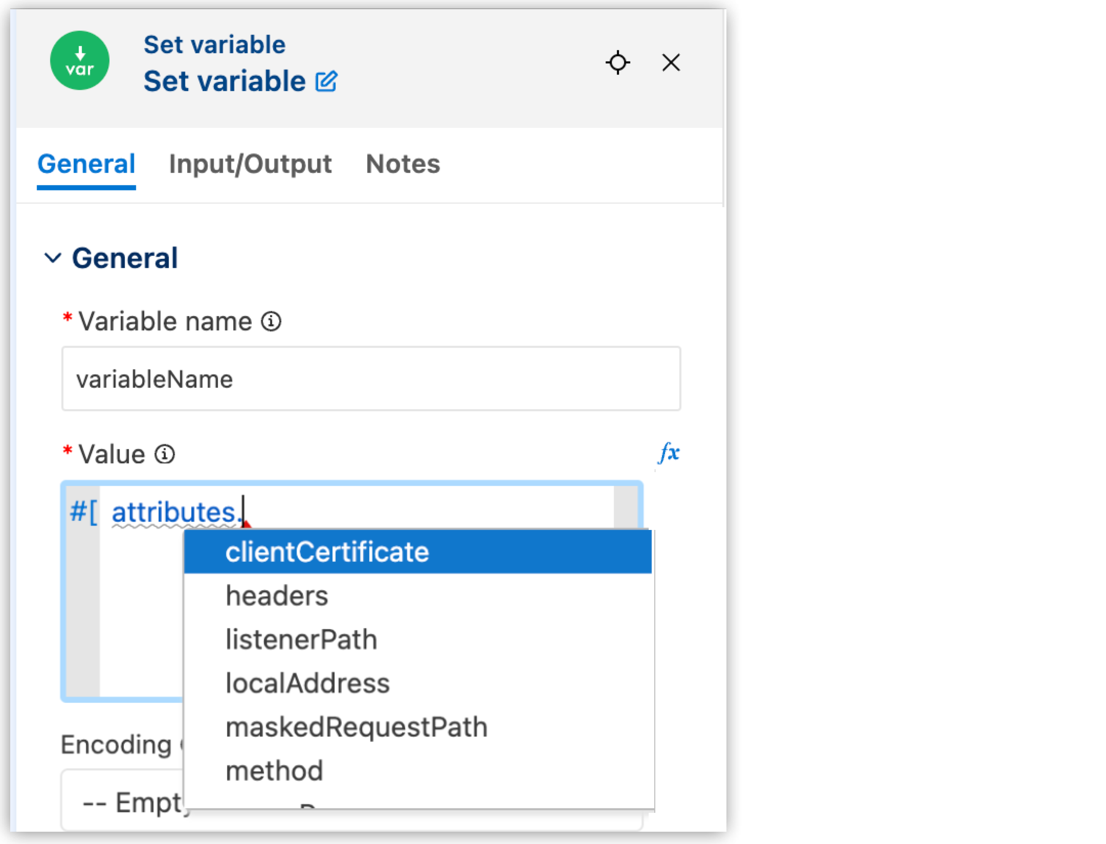 DataWeave autocomplete dropdown menu showing available Core module functions like abs, avg, ceil, and floor with their descriptions