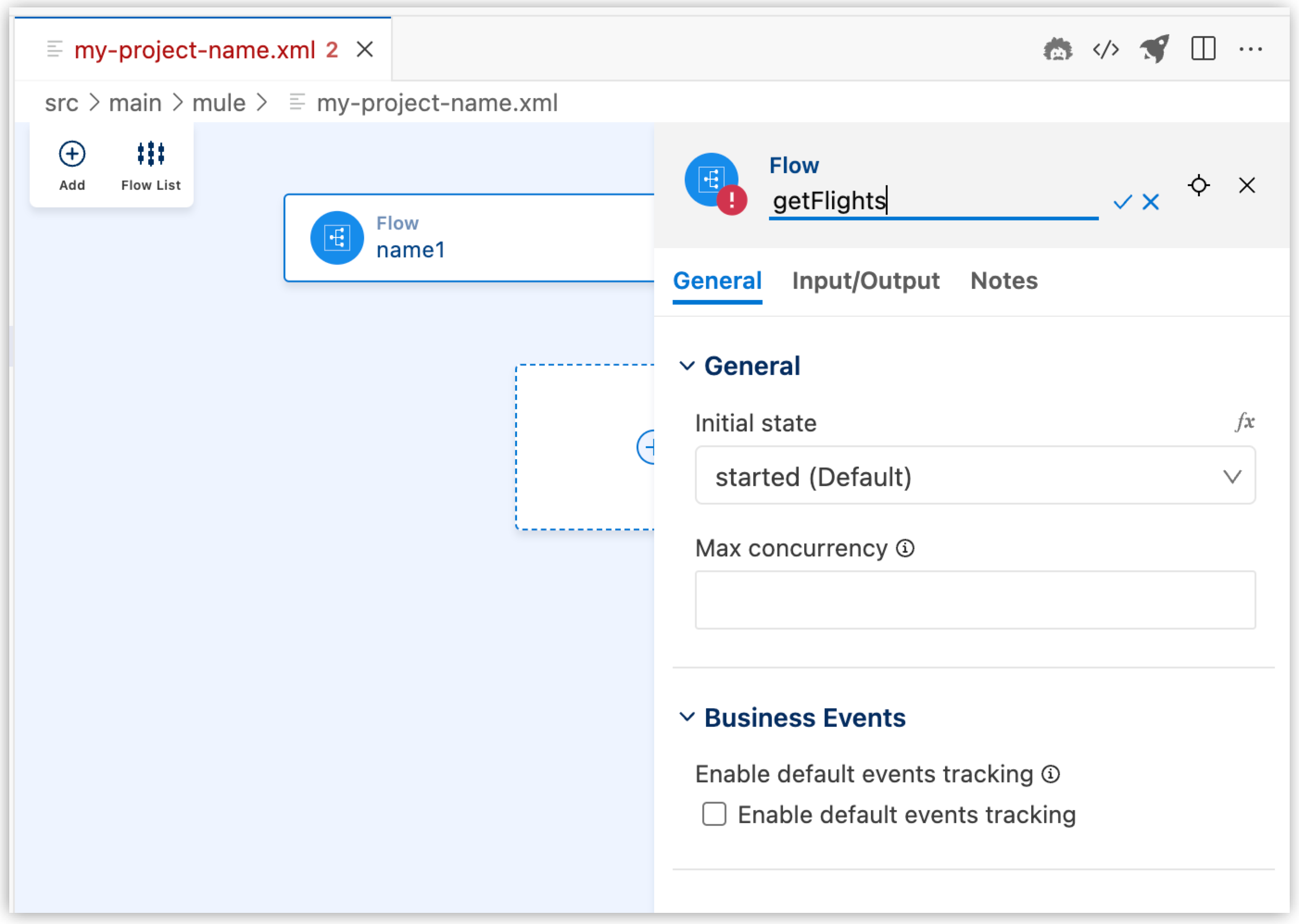 Change name of flow through canvas.