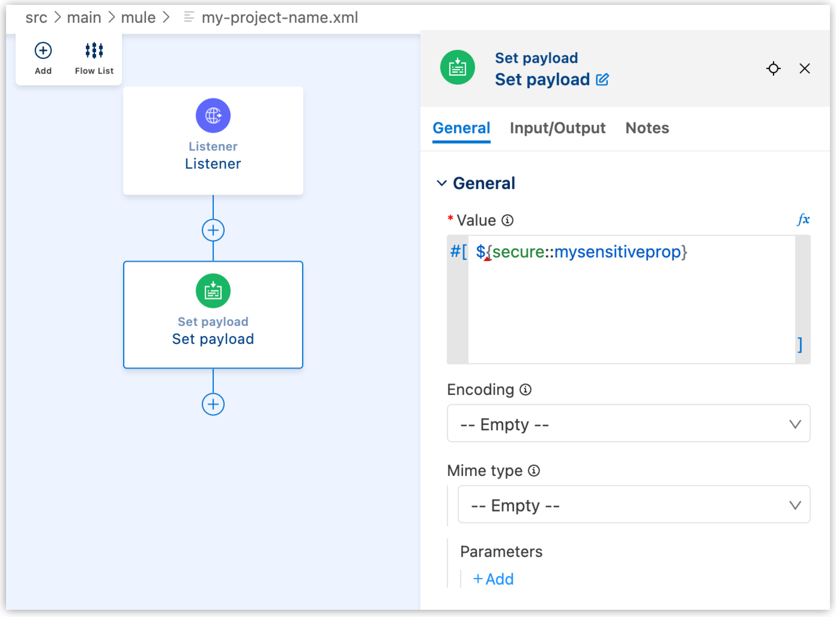 Adding configuration property to Set Payload