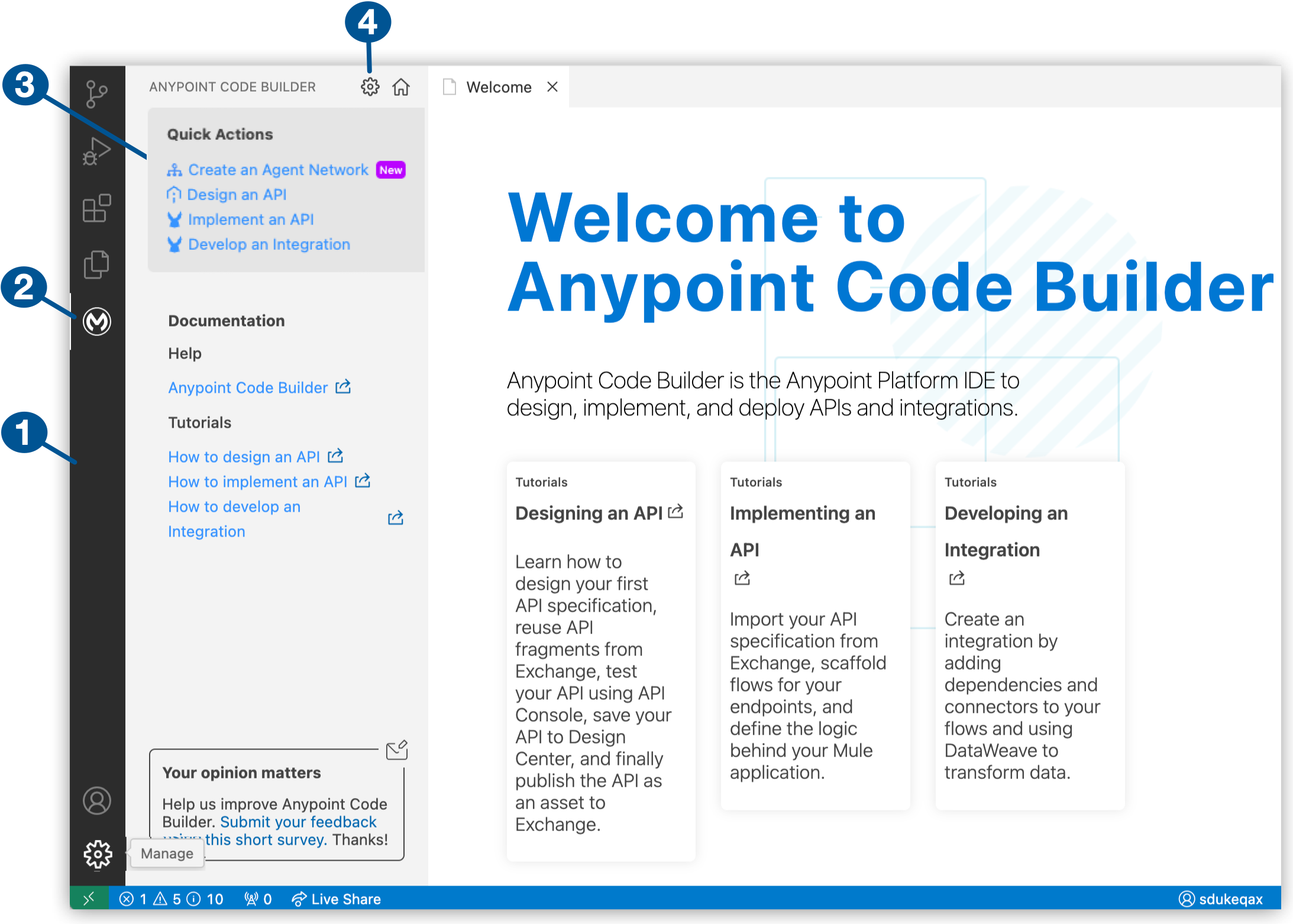 Welcome mat in the Anypoint Code Builder IDE