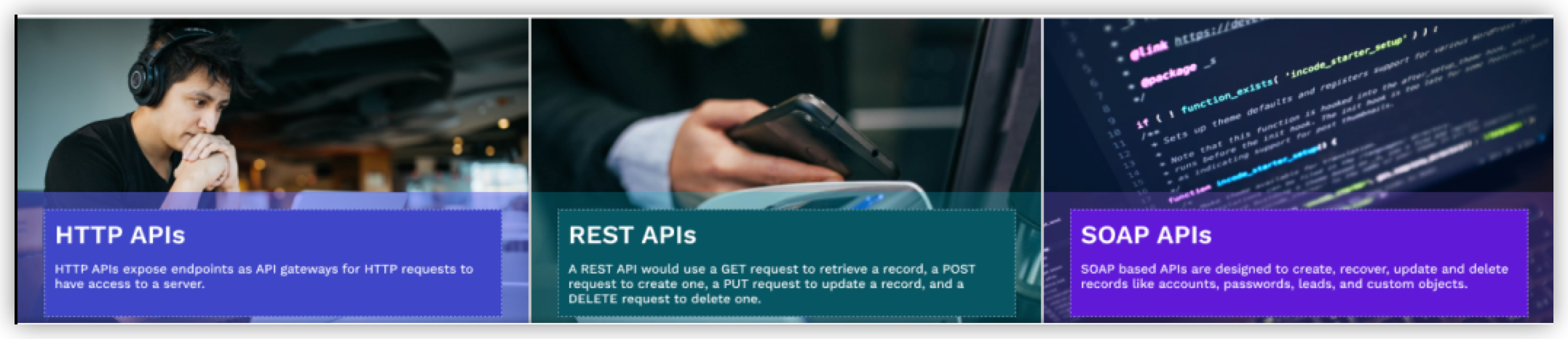 API cards you can select to filter results by API type