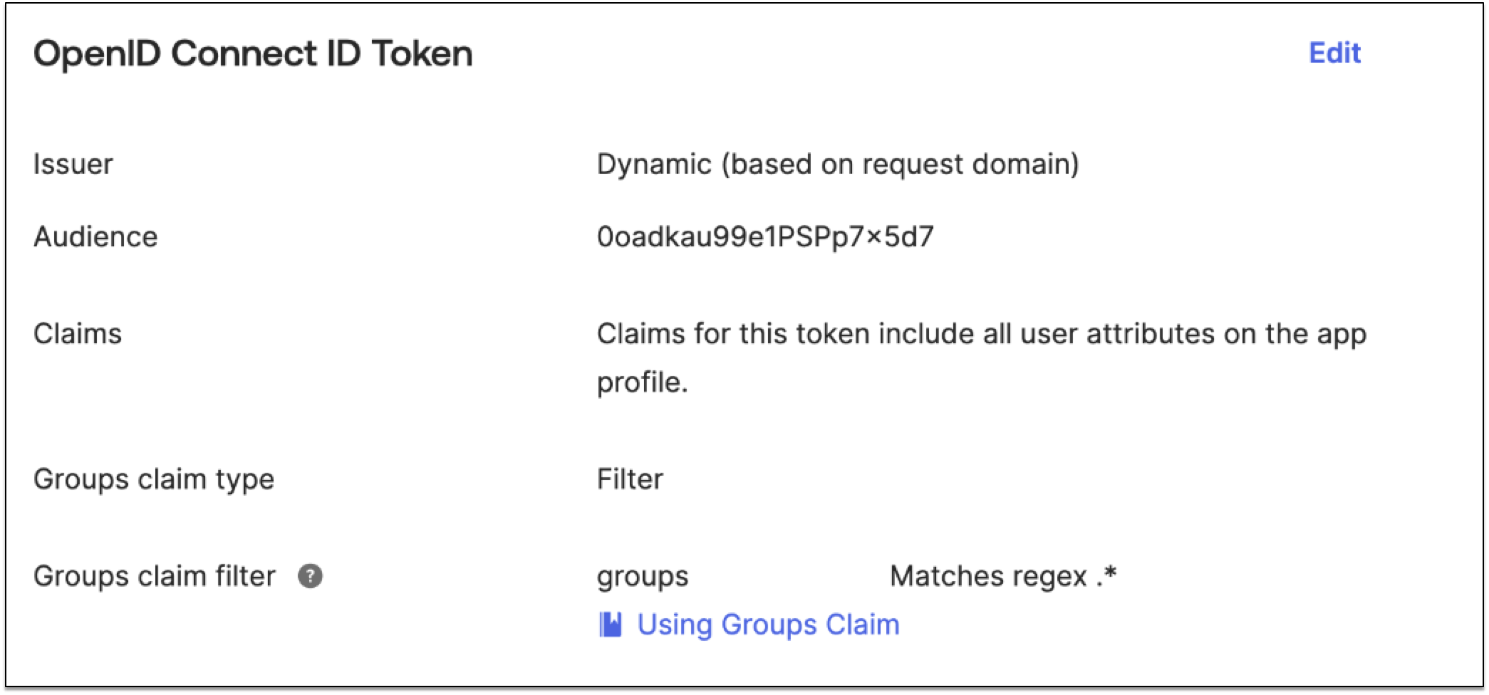 An example of the Groups Claim Filter