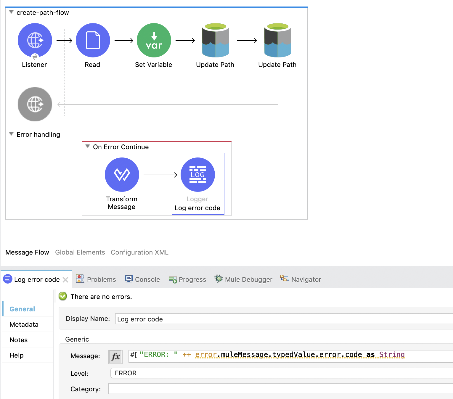 Expression to access the error code that comes from the Azure service