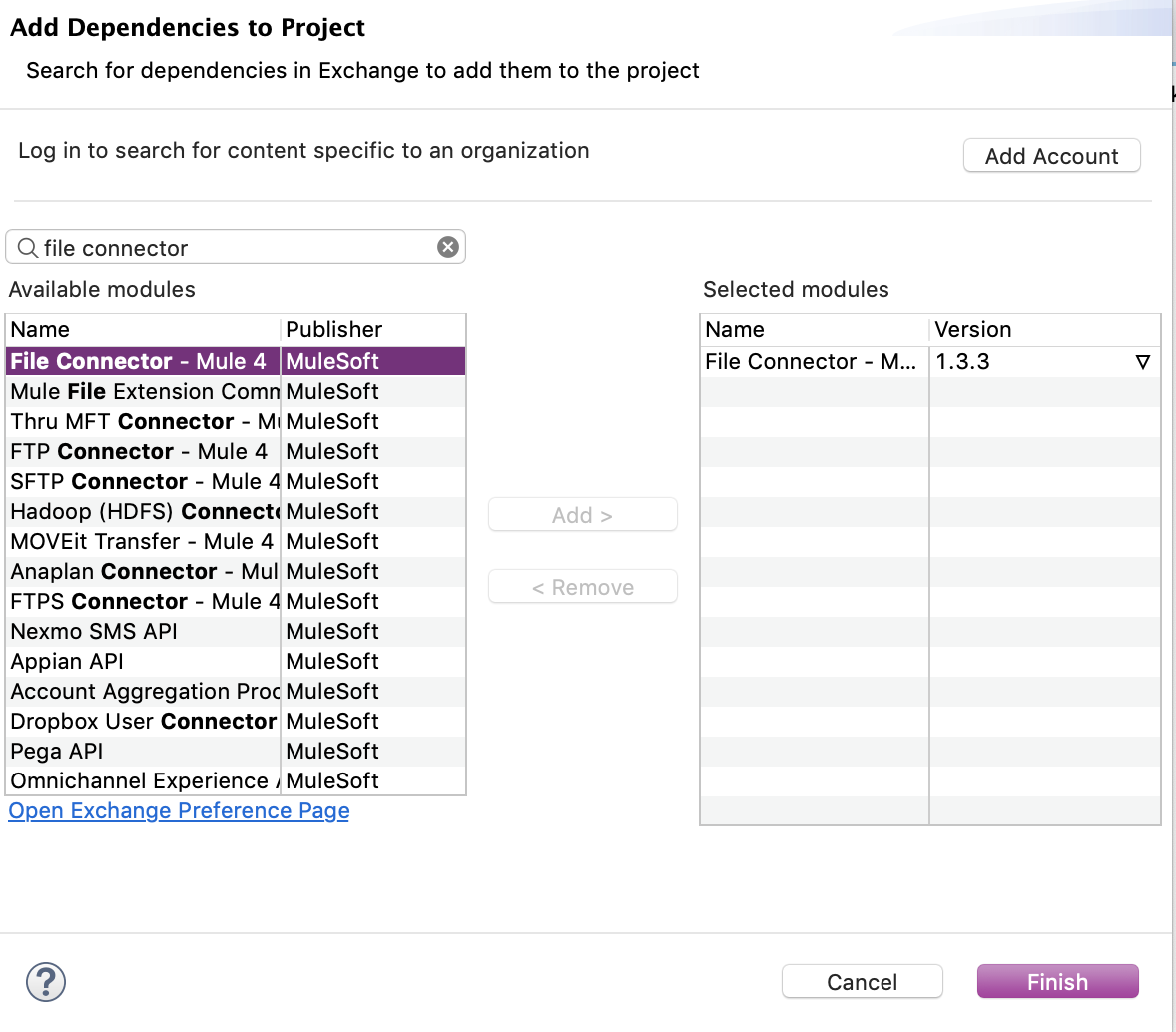 File Connector added from Exchange to your flow