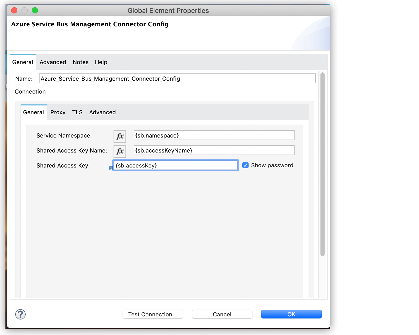 SAS authentication config fields on the General tab
