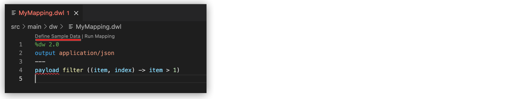 MyMapping.dwl file with Define Sample Data button