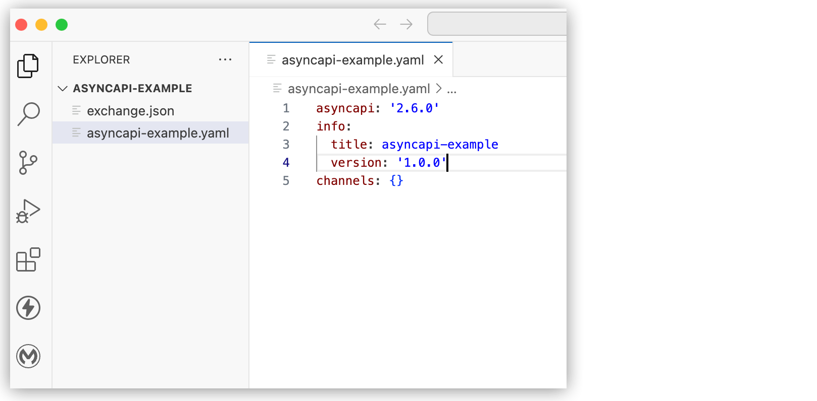 新しい AsyncAPI 2.6 (YAML) API プロジェクト