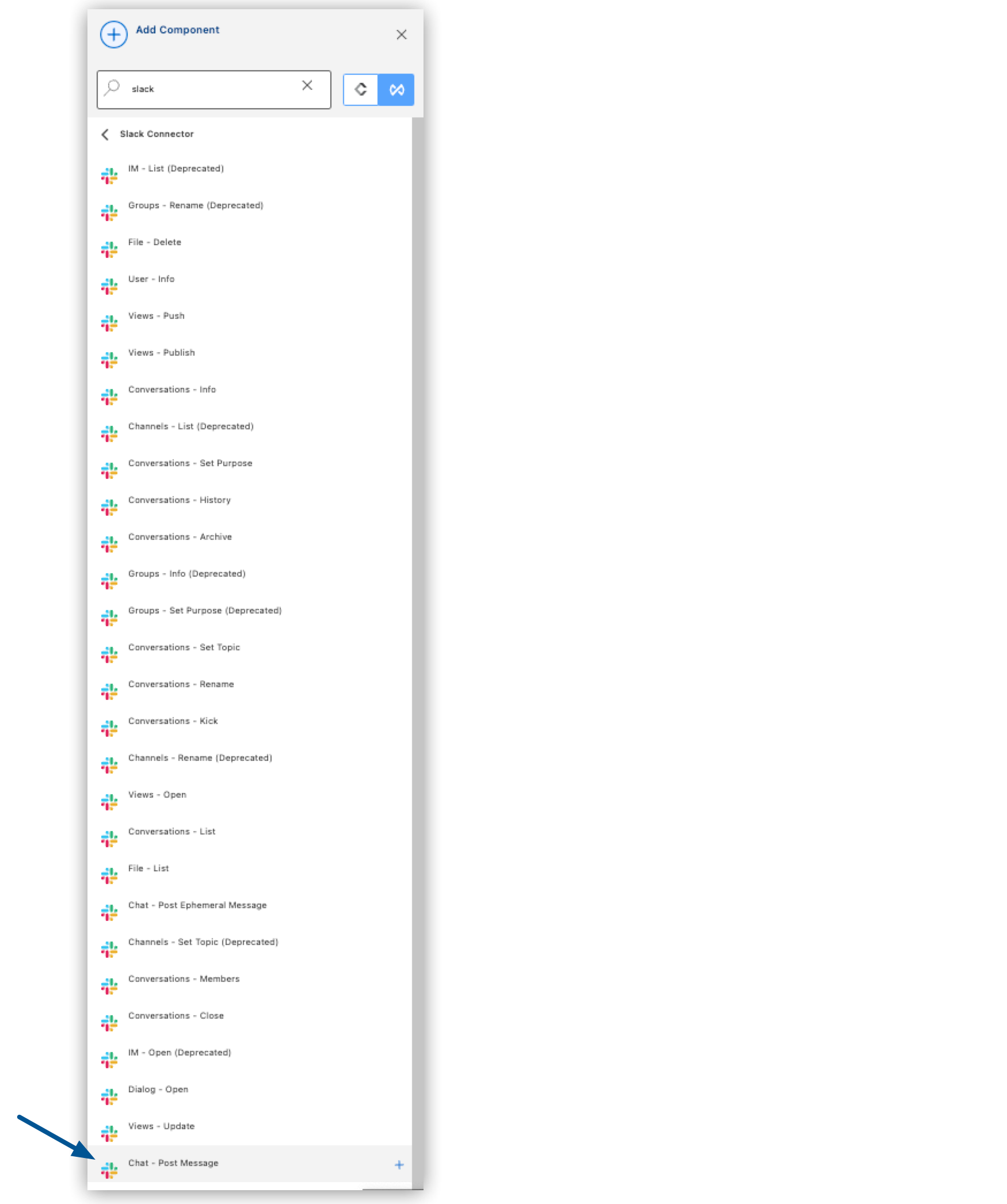 [Slack Connector] コンポーネントを含む検索結果のリスト