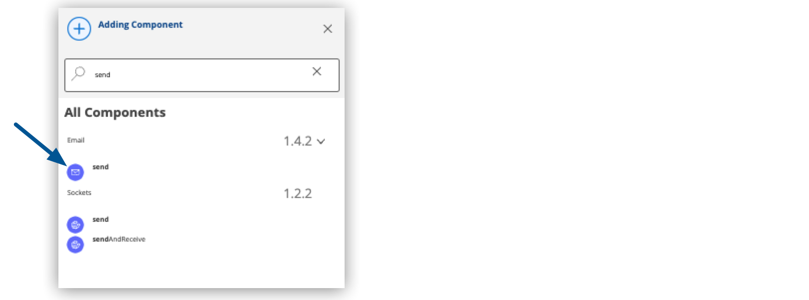 [Send] が強調表示されている検索結果セクションのコンポーネントのリスト