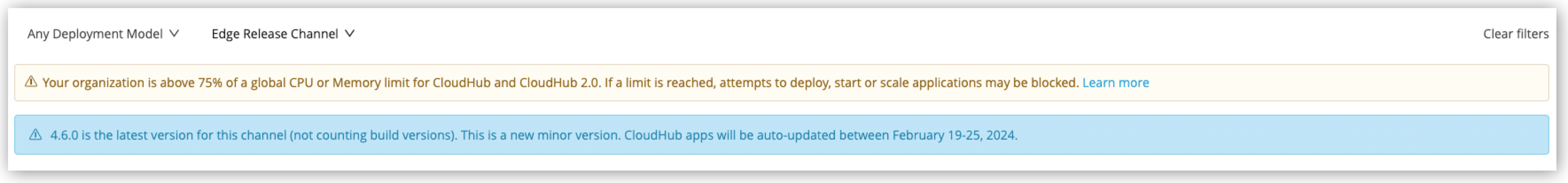 Edge リリースチャネルの自動更新の日付を示すバナー。