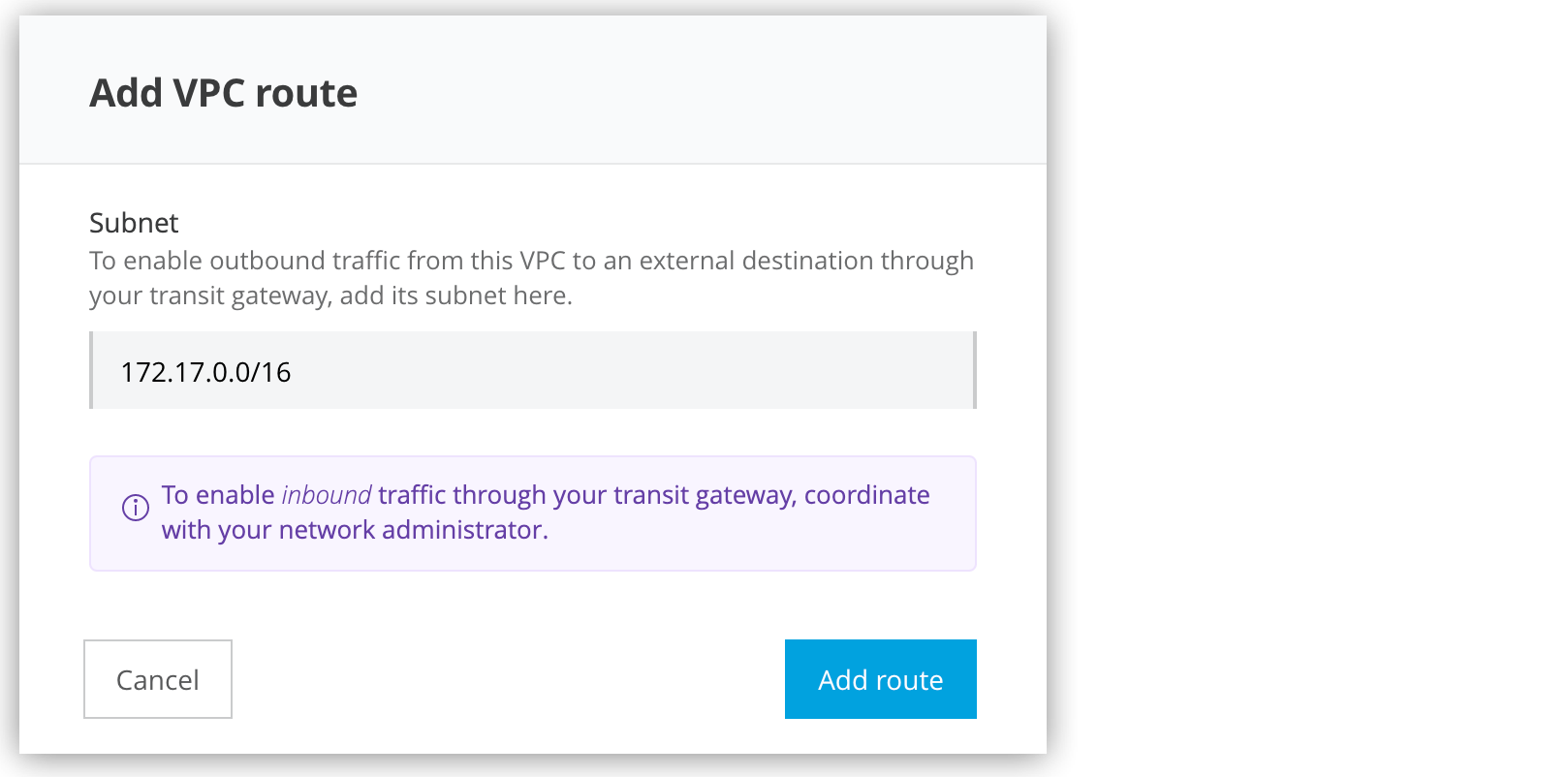 「Add VPC route (VPC ルートを追加)」