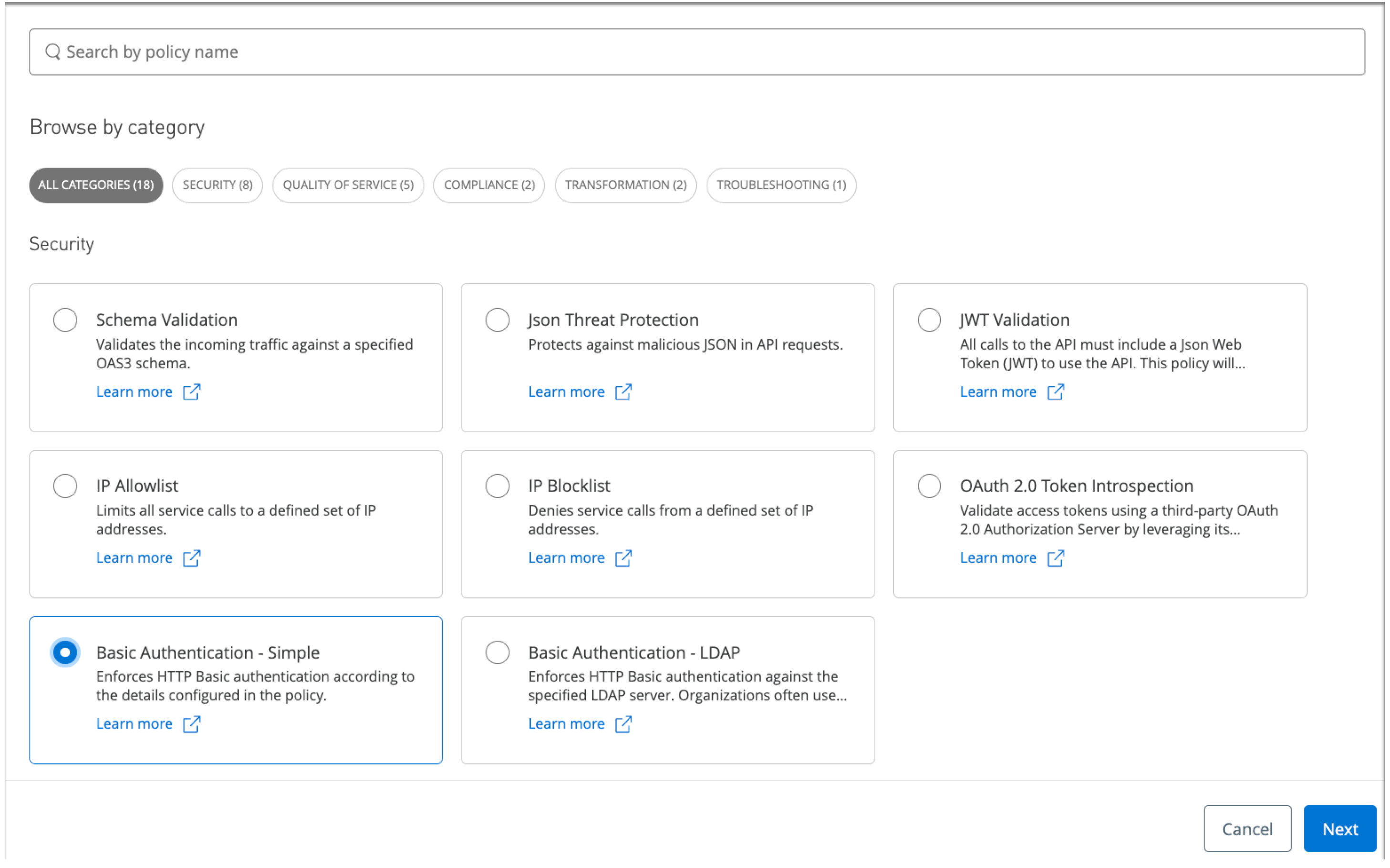 幅広いセキュリティポリシーの中から選択できるフォーム