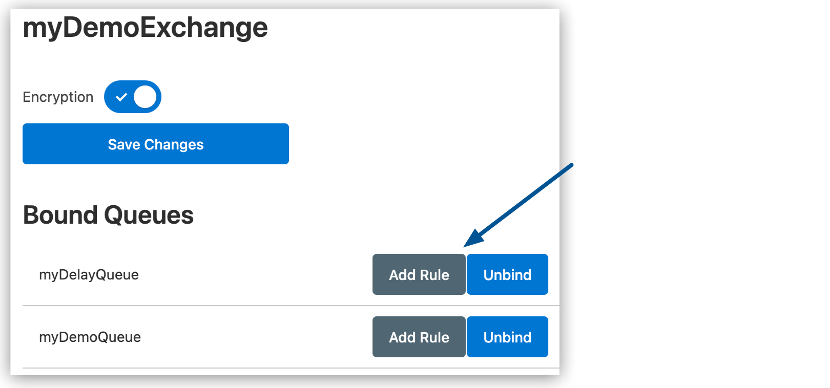 Exchange Settings page showing the Add Rule button