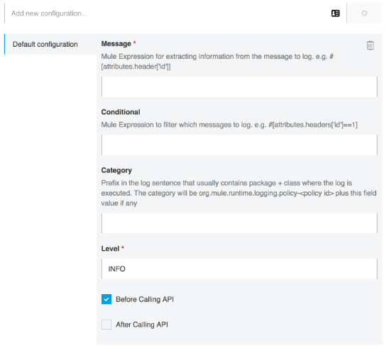 A form to add a new logging configuration