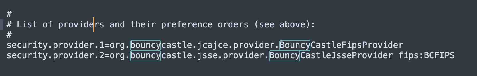 A list of security providers where to modify the provider