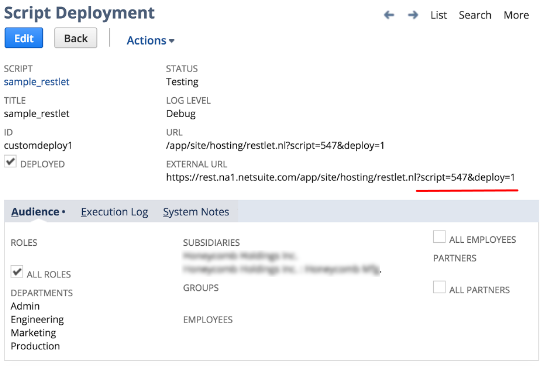 Script Deployment page