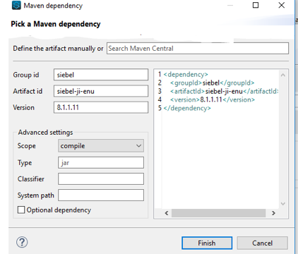 Maven dependency window with JAR files added
