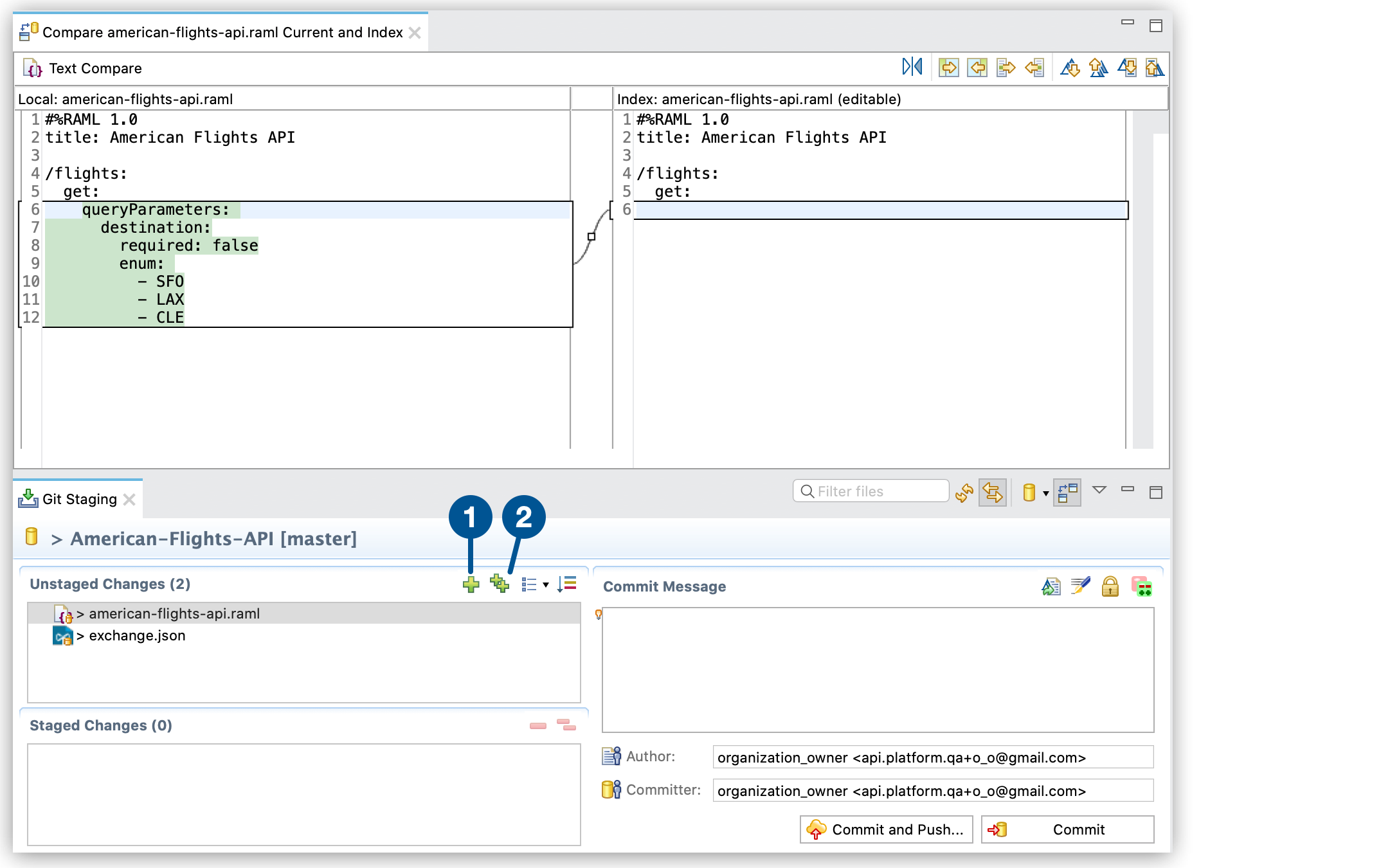 *Add selected files to the index* and *Use the Add all files including not selected ones to the index* icons highlighted in the comparison window.