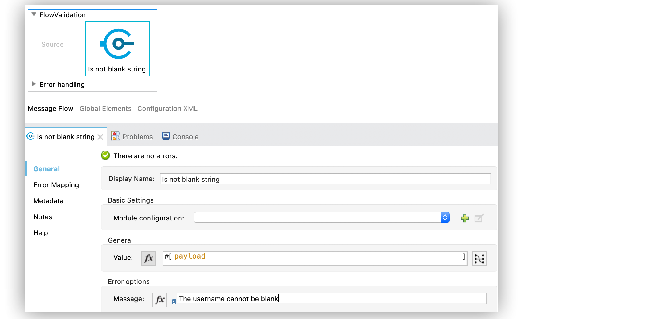Is not blank string Configuration
